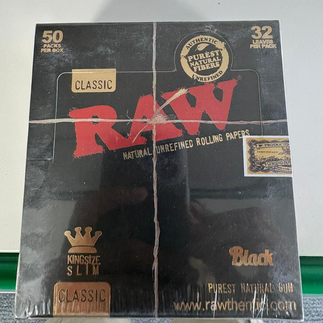 Raw Black Classic King Size Slim Rolling Papers (Box of 50)