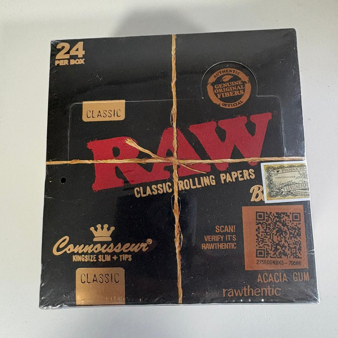 Raw Classic Connoisseur King Size Slim + Tips Rolling Papers (Box of 24)