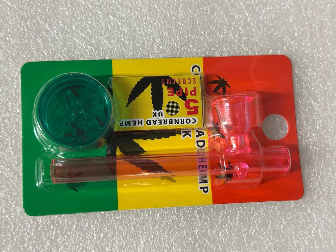 Glass pipes with mini plastic grinder