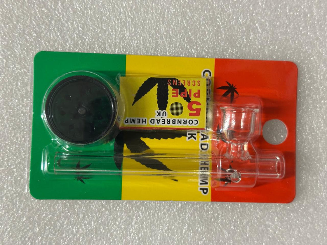 Glass pipes with mini plastic grinder